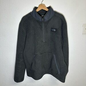 North Face Dark Grey Sherpa Fleece Pullover Jacket XL Quarter Zip